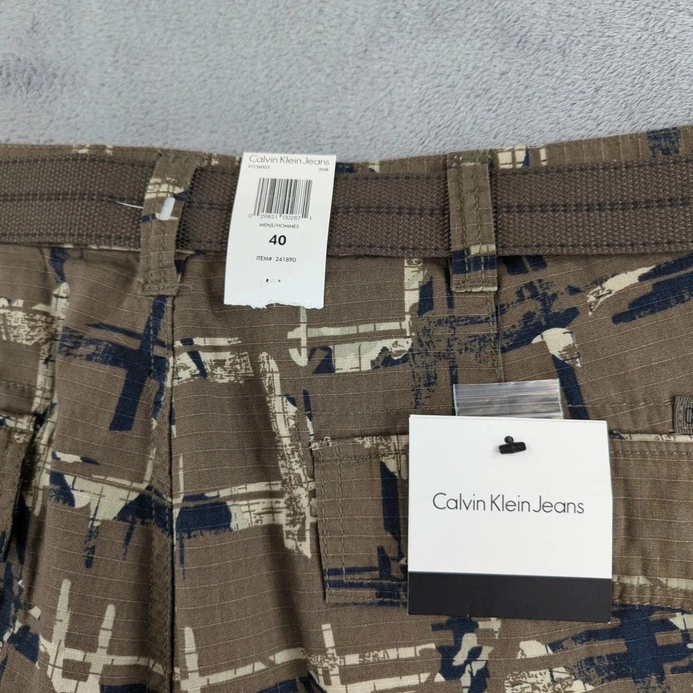 Calvin Klein Jeans Shorts Mens 40 Brown Plaid Cargo Belted Ripstop Cotton Denim - Picture 3 of 10